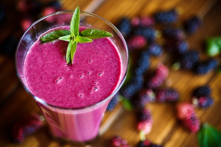Sweet berry smoothie from black mulberryの写真素材