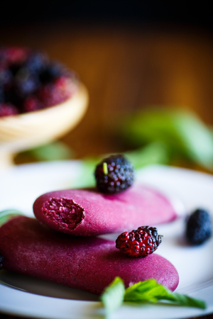 Sweet ice cream of black mulberryの写真素材