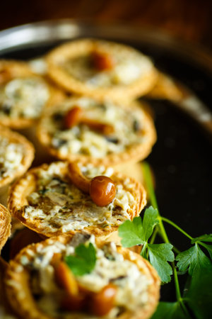 Tartlets with mushroom fillingの写真素材