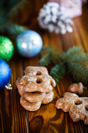 New Years toys with gingerbreadの写真素材