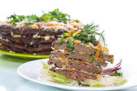 liver pie layer cake stuffed with carrotsの写真素材