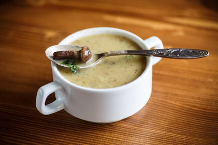 Delicious soup puree with wild mushroomsの写真素材