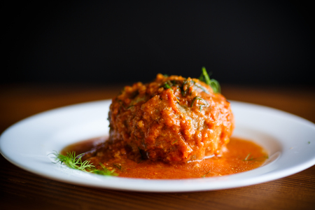 meatballs with tomato sauce on the tableの写真素材