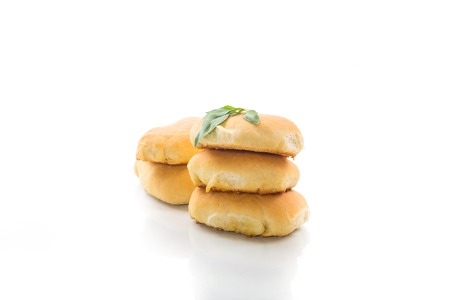 pies with filling isolated on white backgroundの写真素材