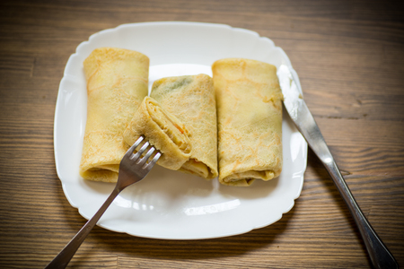thin fried pancakes stuffed with stewed cabbageの写真素材