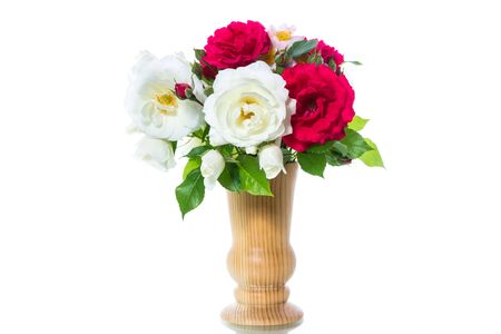 Bouquet of beautiful red roses on a whiteの写真素材