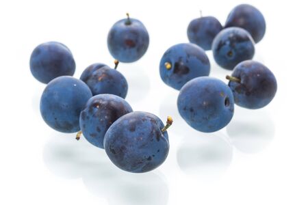 Red plum fruit isolated on white backgroundの写真素材