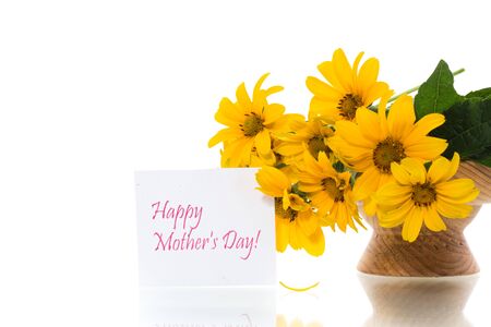 bouquet of beautiful blooming yellow daisies isolated on whiteの写真素材