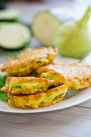 homemade food, fried zucchini pancakes.の写真素材