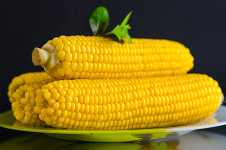 boiled sweet delicious corn in a plate.の写真素材