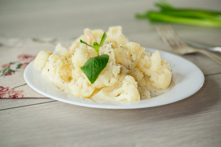 Diet cauliflower steamed with spices.の写真素材