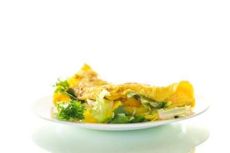 egg roll with sweet pepper and salad, isolated on white background.の写真素材