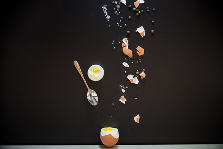Creative concept of breakfast with egg and salt.の写真素材