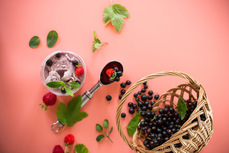 Summer dessert with strawberries and currents isolated.