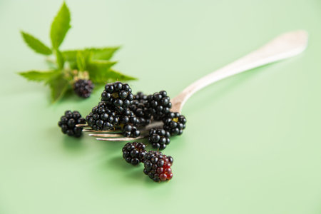 A bunch of ripe blackberries in macro format, top view.