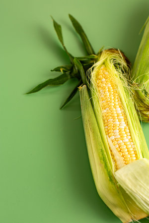 natural corn in husk close up studio.