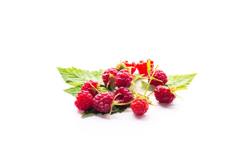 Fresh ripe raspberries on a green background close-up.