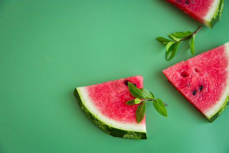 Natural watermelon dessert with seeds and mint.の写真素材
