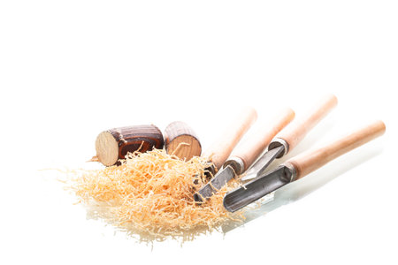 Workshop with tools on white background.