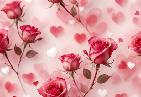 abstract background of red roses and valentines, pattern.の素材