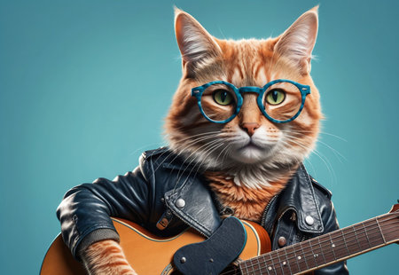 Creative portrait of a cat with a musical instrument.の素材