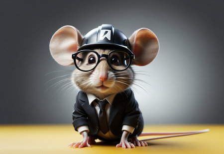 a gray mouse in a formal suit and a construction helmet.の素材