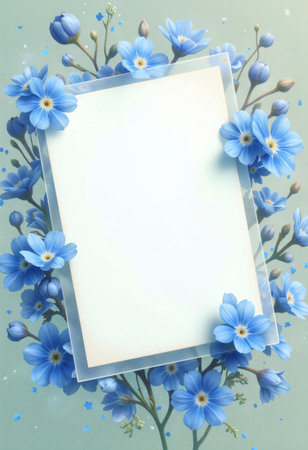 Blank white greeting card with forget-me-not flowers.の素材