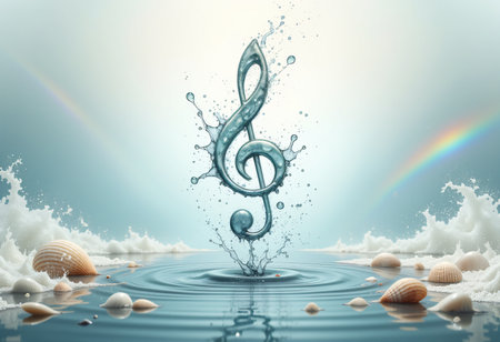 abstract musical background with treble clef and water.の素材