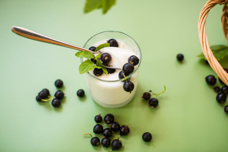 Creamy homemade yogurt with vitamins and antioxidants.の写真素材