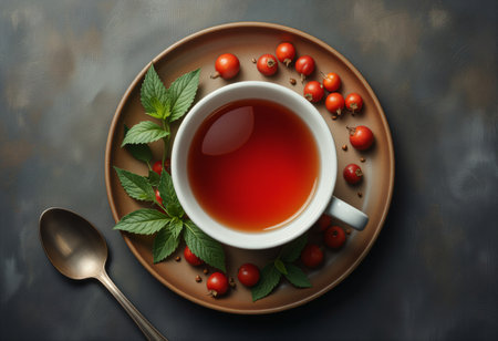 White ceramic cup with herbal goji berry tea.の素材