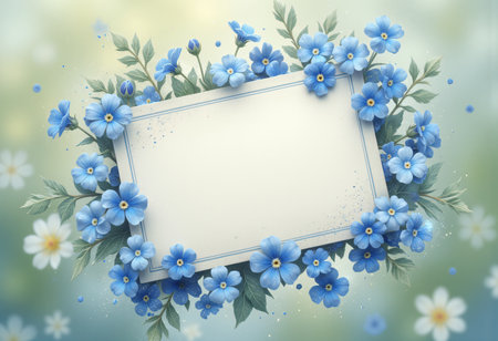 Abstract floral frame with forget-me-not flowers for a holiday card.の素材