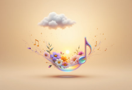 Creative fantasy concept of music and blooming flowers.の素材