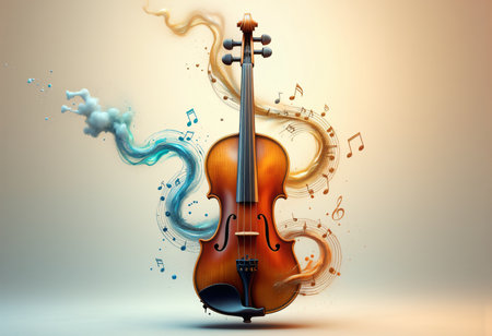 An elegant violin composition with colorful abstract sound waves.の素材