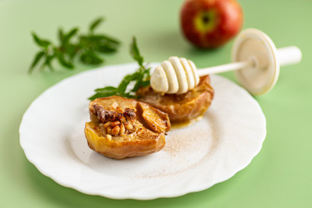 A homemade rustic dessert of caramelized apples with a honey filling.の写真素材