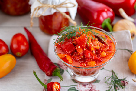 Spicy appetizer of fresh vegetables and herbs.の写真素材