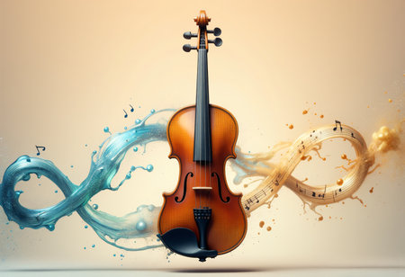 An elegant violin composition with colorful abstract sound waves.の素材
