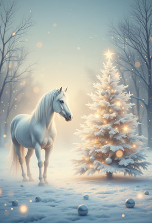 New Year's card with a horse on New Year's Eve.の素材