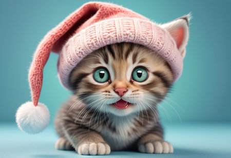 Little fluffy cat posing in Santa hat portrait.の素材