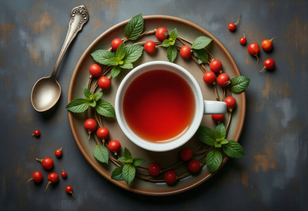 White ceramic cup with herbal goji berry tea.の素材