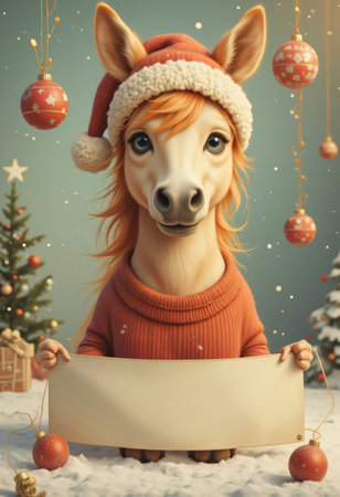 Creative New Year card with a horse and an empty sign.の素材