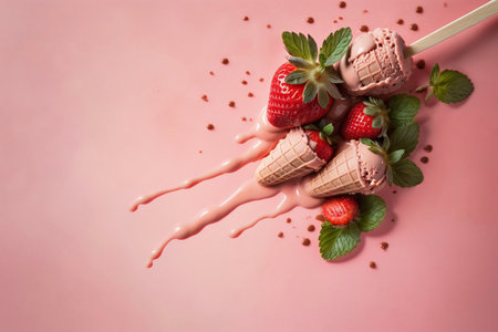 strawberry cold ice cream and fresh strawberries on pink background.の素材