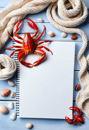 Composition of shells and crabs with marine decor.の素材