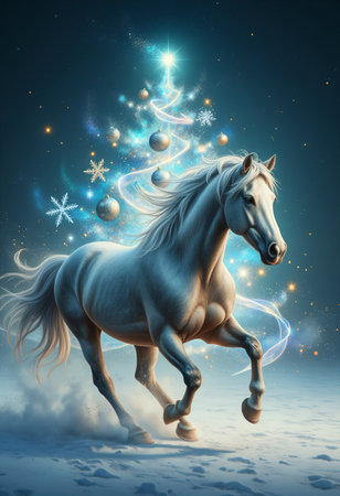 New Year's card with a horse on New Year's Eve.の素材
