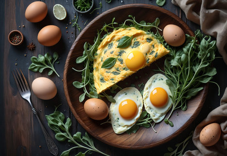 Healthy egg roll with greens on a white plate.の素材