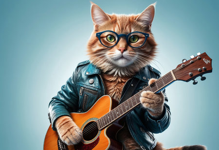 Creative portrait of a cat with a musical instrument.の素材