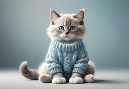 Sporty Ragdoll cat in a sweater doing sports.の素材