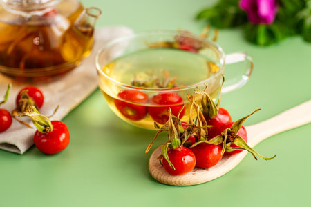 Ripe red rose hips for tea.の写真素材