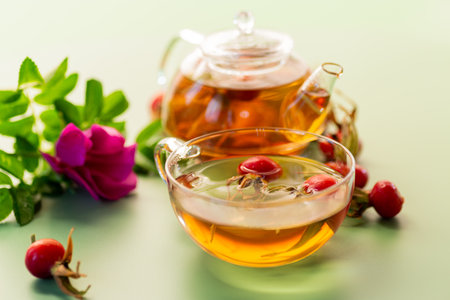 hot rosehip tea in a cup.の写真素材