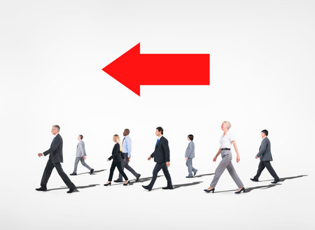 Group of multi-ethnical business people walking in a white background 