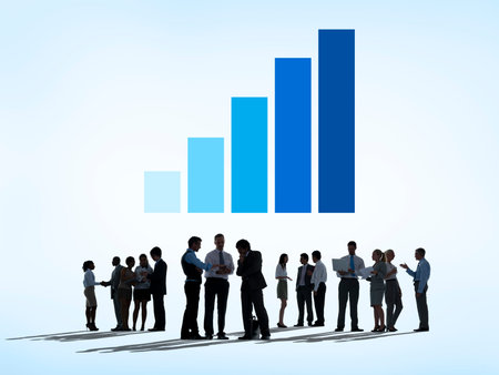 Silhouettes of Business People Working with Data and Growth Concept